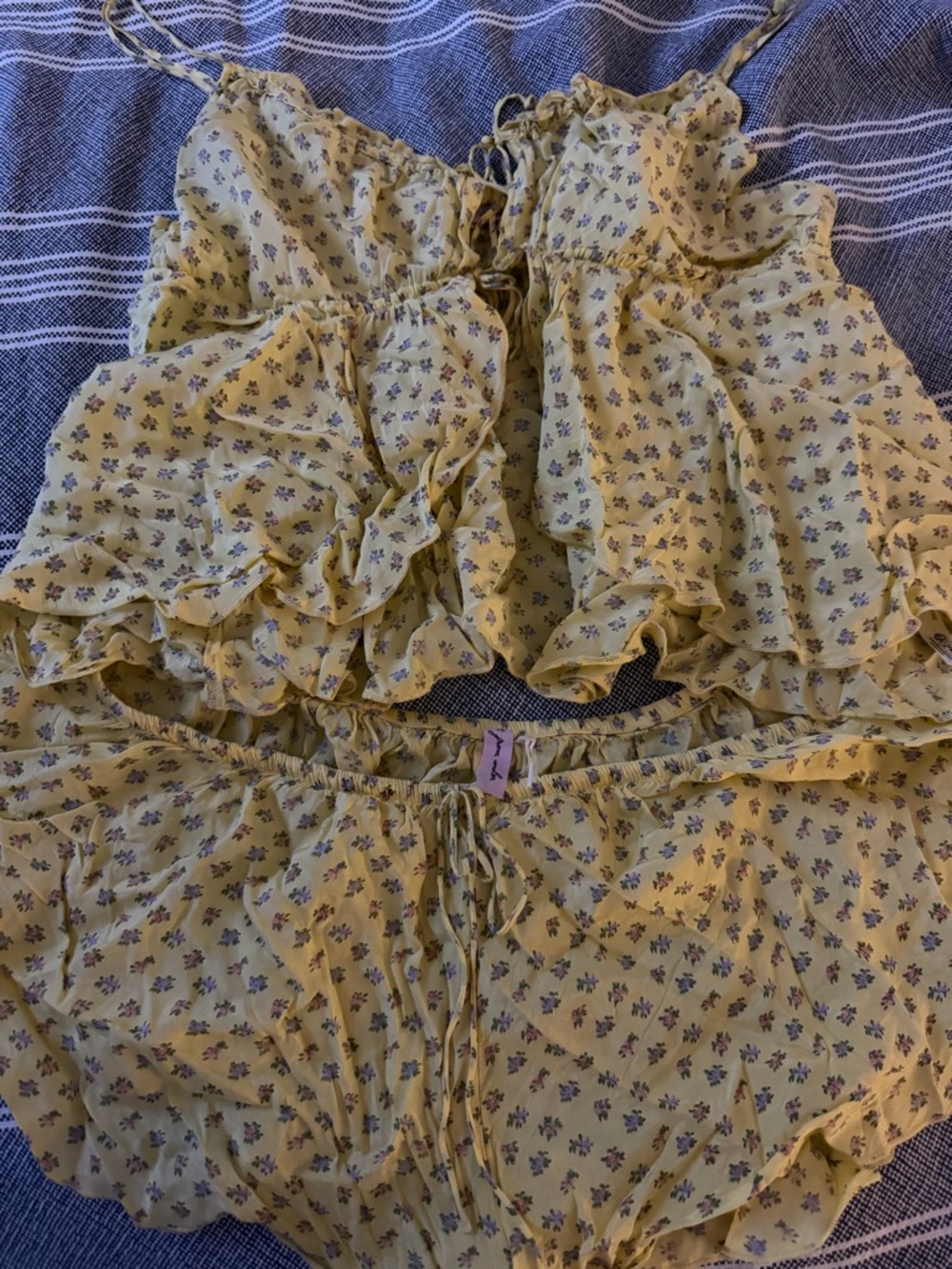 Urban outfitters Yellow Floral Ruffle Two-Piece Set (pajamas)